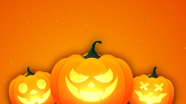 Pumpkins carved silhouette scary faces halloween fantasy background with jack o lantern