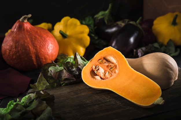 Pumpkins on cutting board