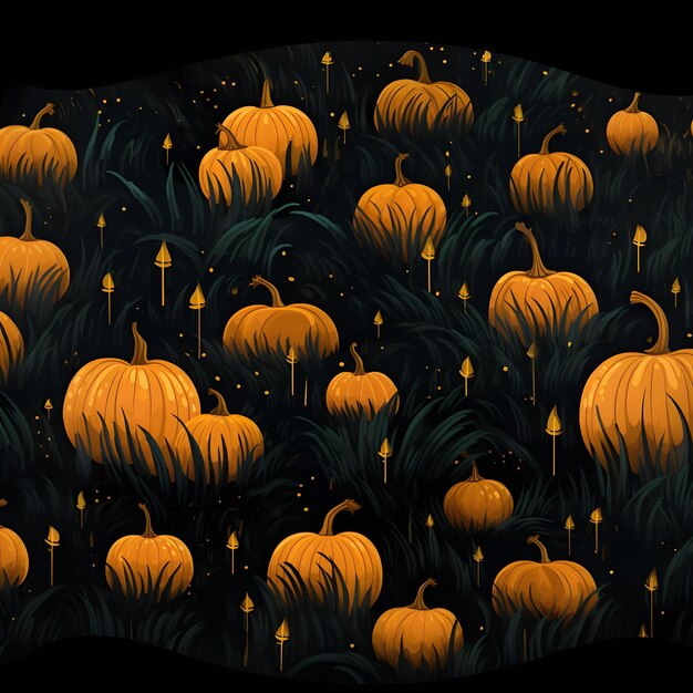 Photo pumpkins and dark grass as abstract background wallpaper banner texture design with pattern vector dark colors