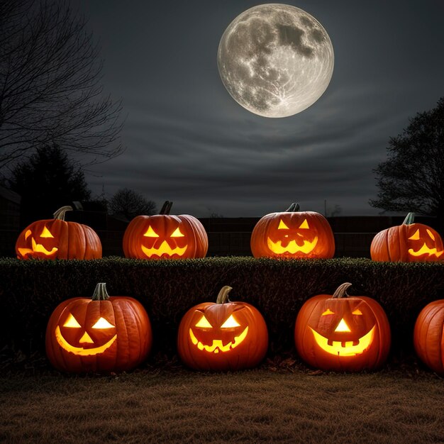 Pumpkins In Graveyard In The Spooky Night Halloween Backdrop