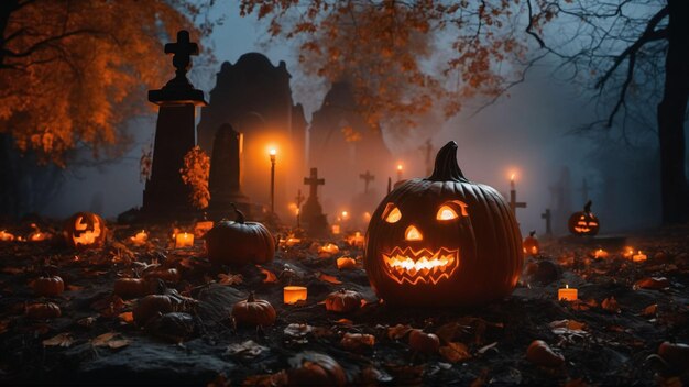 Pumpkins Halloween achtergrond gegenereerd met AI