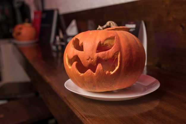 Pumpkins for Halloween in the bar