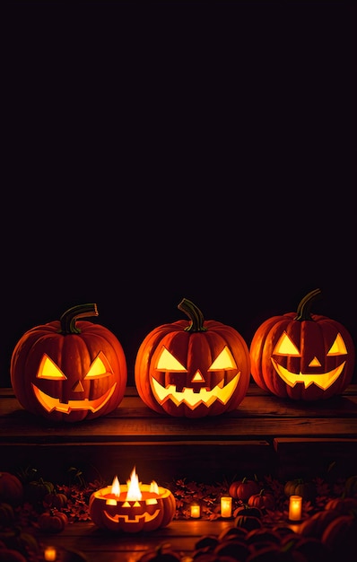 Pumpkins Halloween pumpkin Pumpkins with cut out scary physiognomy Generative AI