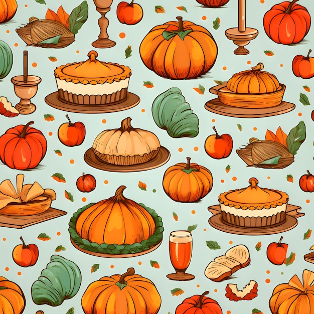 Pumpkins leaves pumpkin cakes as abstract background wallpaper banner texture design with pattern vector light colors