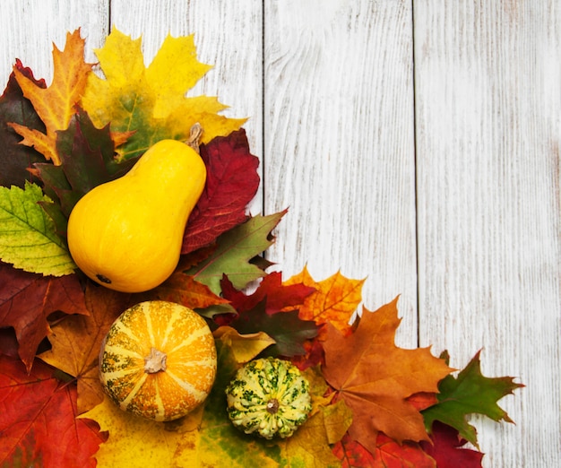 Pumpkins and leaves