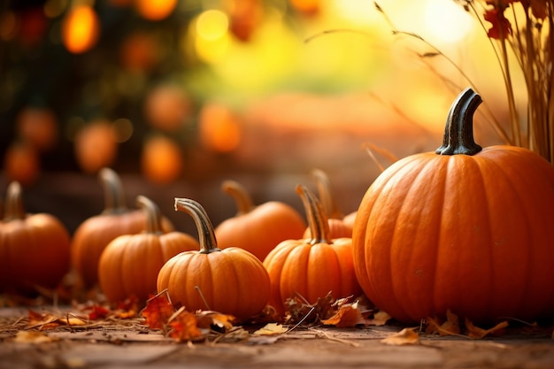 pumpkins levitate autumn view in background