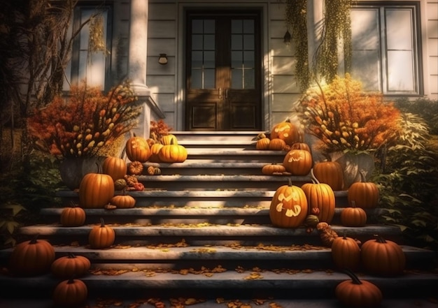 Pumpkins near the door during Halloween season