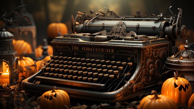 pumpkins and old typewriter