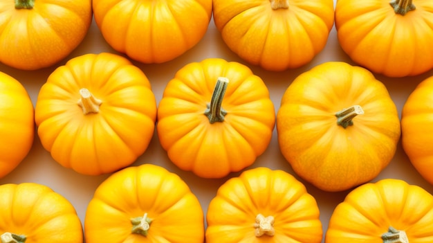 Pumpkins patterned over white background top view