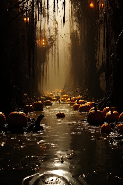 a pumpkins in a river