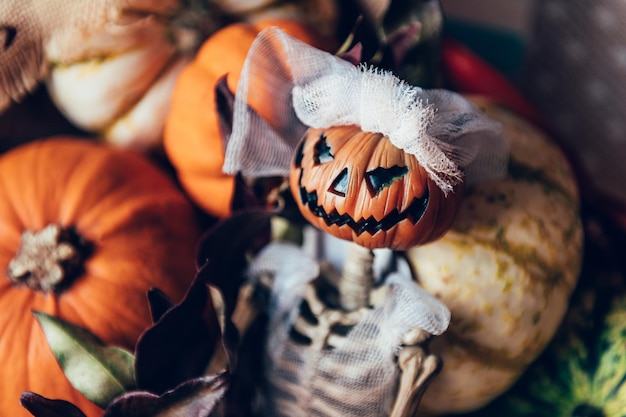 Pumpkins and skeleton pumpkin bride