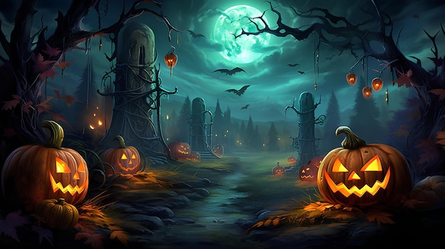 Pumpkins The Spooky Night Хэллоуинский фон, сгенерированный искусственным интеллектом