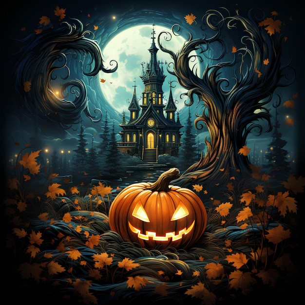 Pumpkins The Spooky Night Halloween achtergrond gegenereerd door kunstmatige intelligentie