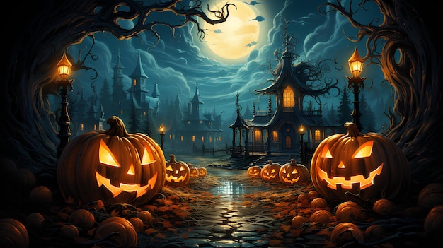 Pumpkins The Spooky Night Halloween achtergrond gegenereerd door kunstmatige intelligentie