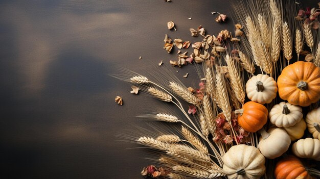 Photo pumpkins on wooden table thanksgiving concept