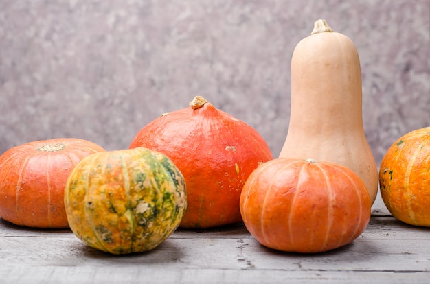 Pumpkins on wooden table