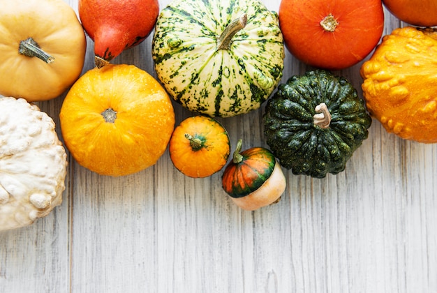 Pumpkins on a wooden table