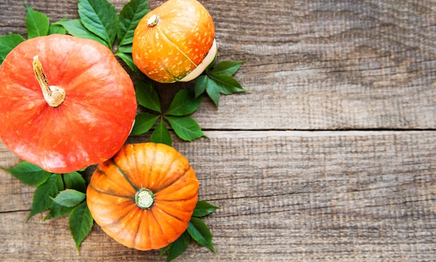 Pumpkins on a wooden table