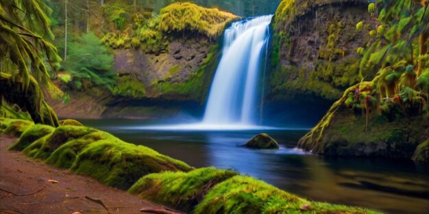 オレゴン州イーグル・クリーク・トレイル (Eagle Creek Trail) 沿いのパンチ・ボウル・フォールズ (Punchbowl Falls) はオレゴン州の山脈