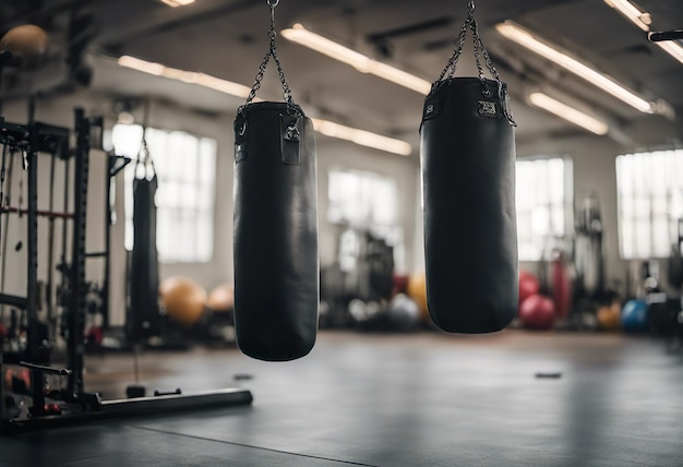 Punching bags on the floor in the gym