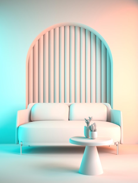 Punchy pastel conceptuele interieur kamer 3d illustratie