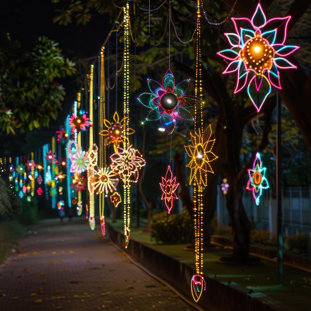 Photo pune city displays colorful aakash kandil lights for diwali