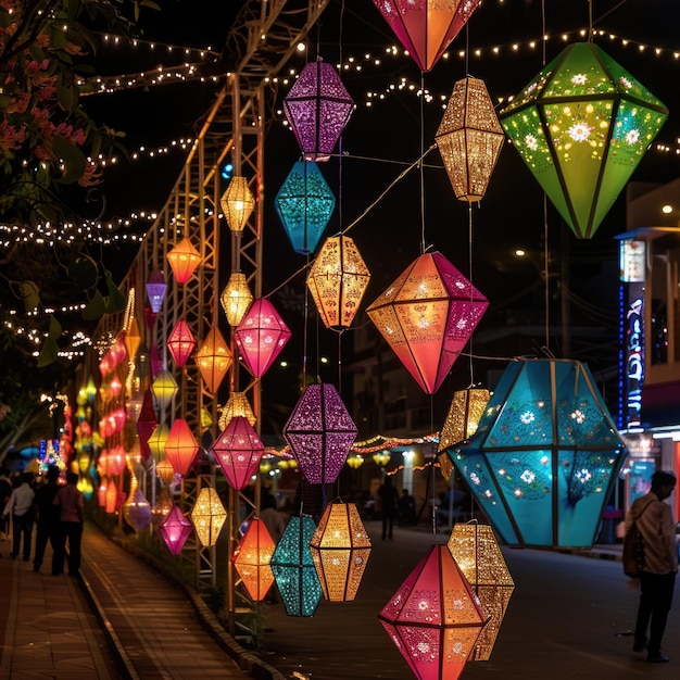 Photo pune city displays colorful aakash kandil lights for diwali