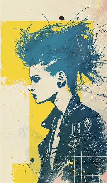 Photo punk attitude profile with colorful mohawk illustration