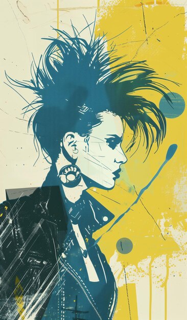 Photo punk attitude profile with colorful mohawk illustration