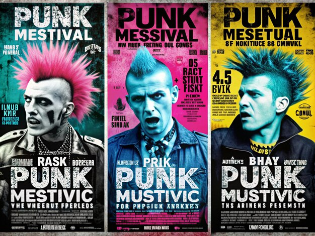 Foto serie di poster documentari del festival di musica punk