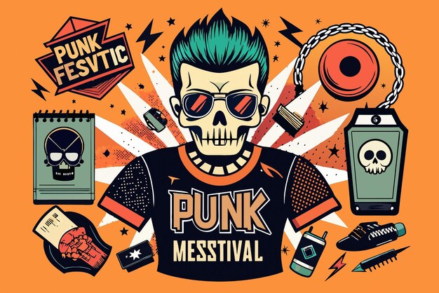 Foto pubblicità di merce del festival di musica punk