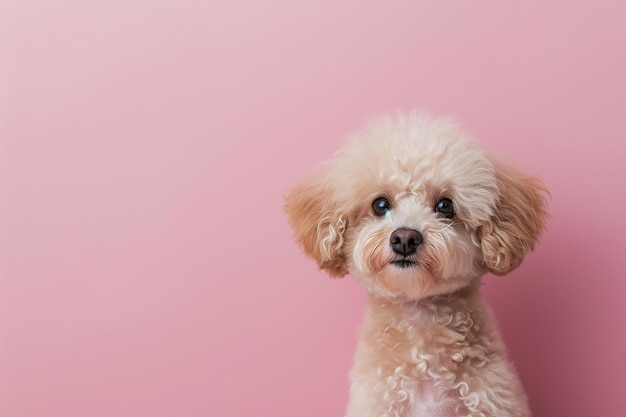 写真 パンク・プードル・チャーム トップビュー 可愛い犬の写真 ライトピンクの弓