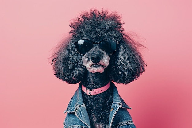 Photo punk poodle profile studio portrait of a sitting rebel