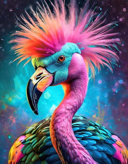 Foto flamingo punk rock con un mohawk