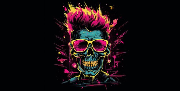 punk theme skull graphic design neon style