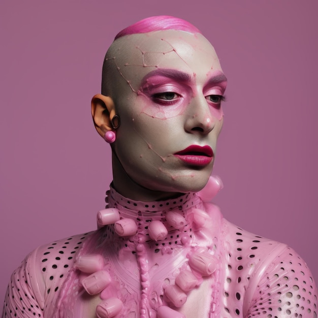 Photo punked in pink lavender an iconic hyperrealistic portrait of an androgynous middle eastern vision