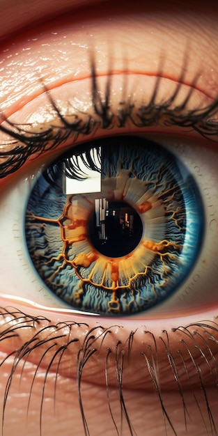 The pupil of a blue eye