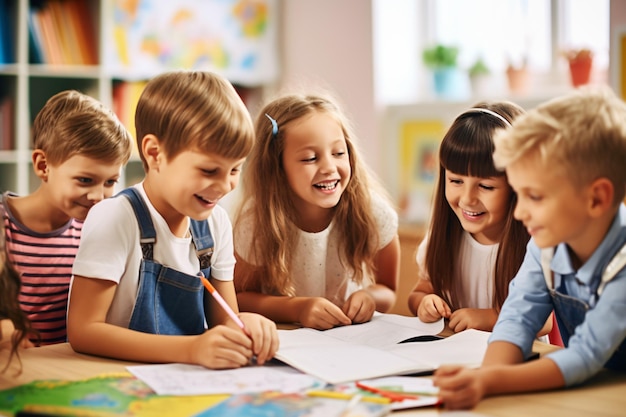 Foto gli alunni discutono dei loro studi in classe