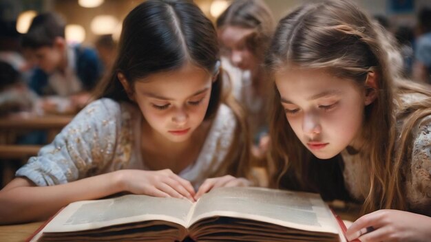 Pupils looking at page of interesting book