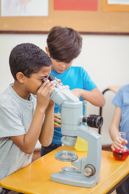 Pupils at science lesson in classroom