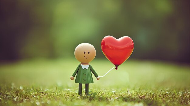 Puppets and hearts on a beautiful green background