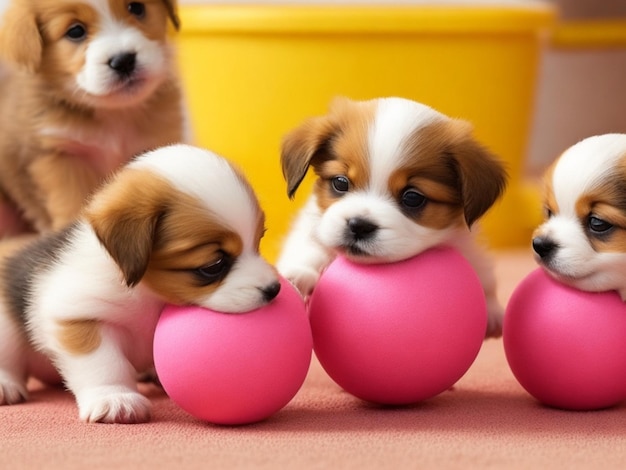 Puppies playing balls