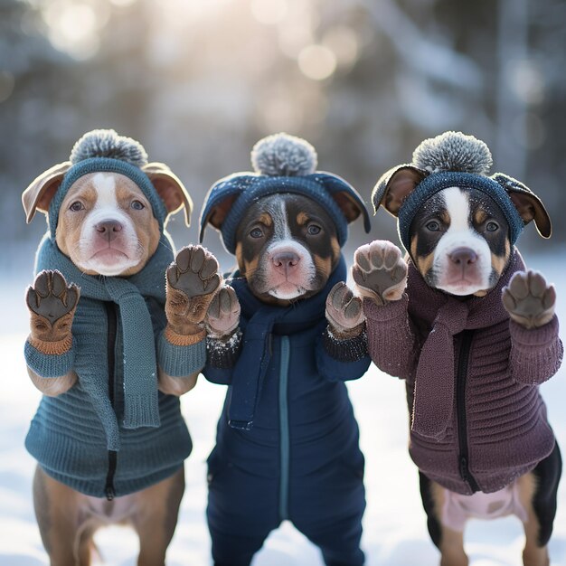 Foto puppies poseren voor een fotoshoot in de winter.