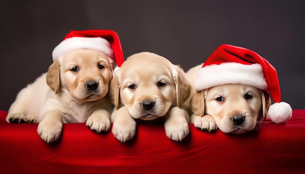 puppies wearing santa hat