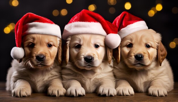 Photo puppies wearing santa hat