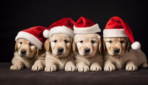 Photo puppies wearing santa hat