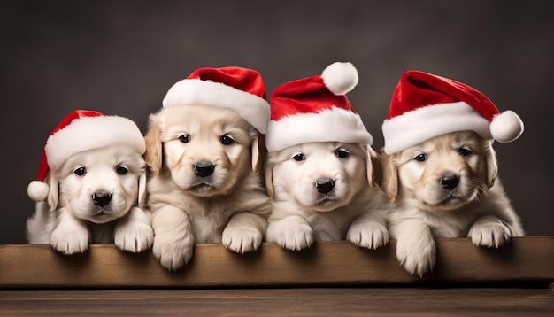 puppies wearing santa hat