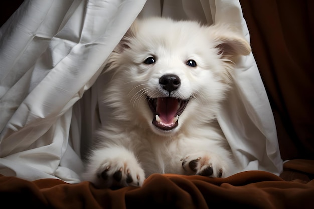 毛皮 の 織物 を む 子犬