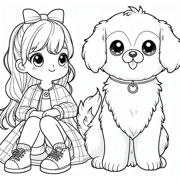 Photo puppy coloring page for children ai generated