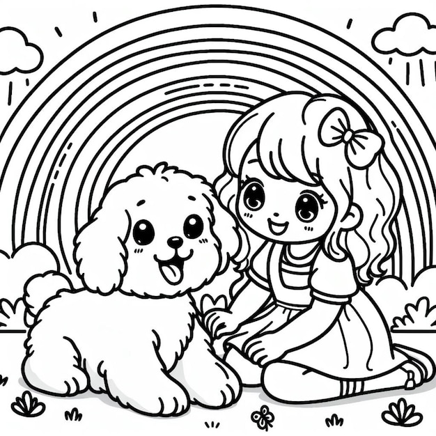 Photo puppy coloring page for children ai generated